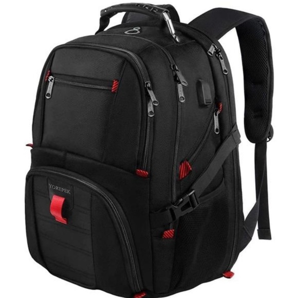 50L Laptop Backpacks with USB Charging Port Water Resistant Black For Men